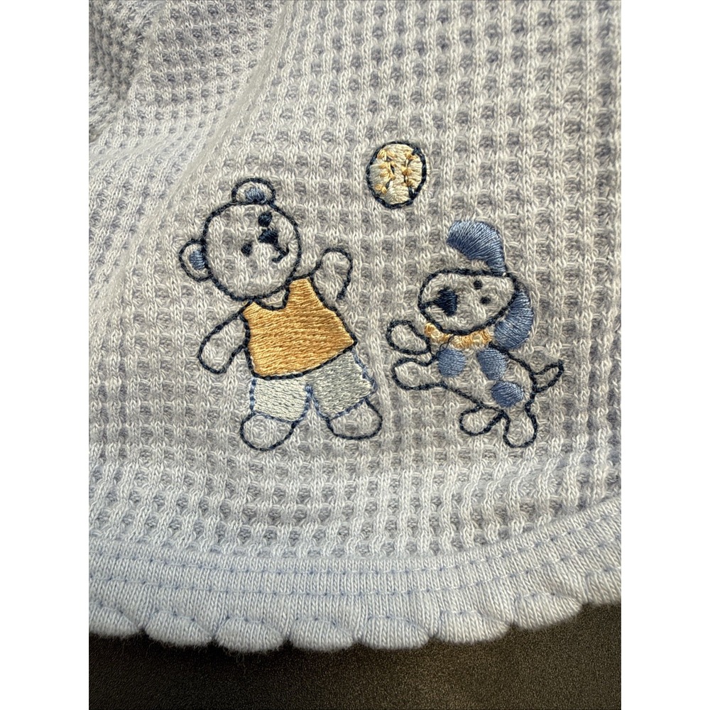 GERBER Thermal 100%‎ Cotton Waffle Weave Baby Blanket Blue Bear Dog Ball